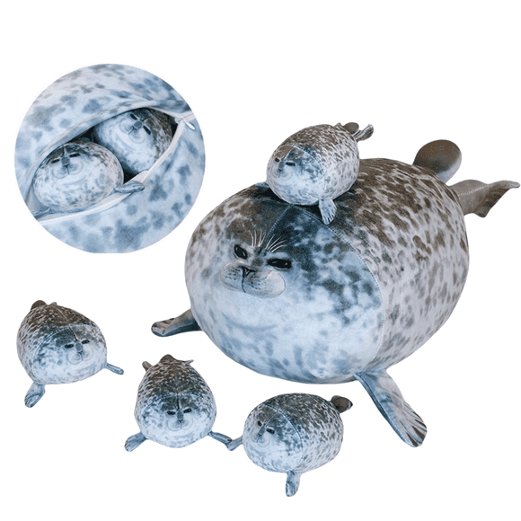 Ensemble de 5 Pcs Coussin Phoque Dodu Tacheté - Mère&Fils Sea Lion Peluche en Coton Jouet Animal Mignon Océan (19,7 Pouces)