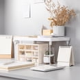 thumbnail image 3 of Expandable Stacking Cabinet Shelf Rack for Kitchen and Pantry | Folding Stackable Counter Organizer for Plates Cups Dishes and More in White, 3 of 5