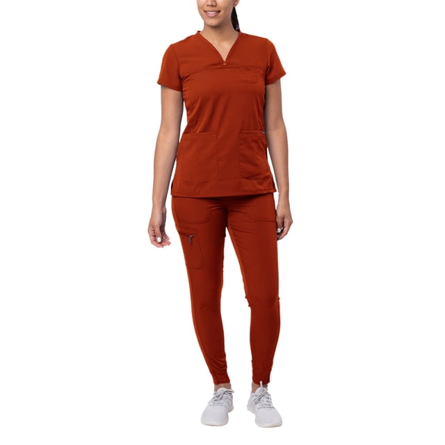 Adar Pro Movement Booster Scrub Set For Women - Sweetheart V-Neck Scrub Top & Yoga Jogger Scrub Pants