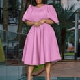 thumbnail image 2 of Pisexur Robes d'Invitée de Mariage pour Femmes à Manches Bouffantes, Robes Décontractées, Robe de Fête à Col en V à Motif Floral avec Poches, Robe de Cocktail, Unie, Grande Taille, Robes de Retour à la Maison, 2 of 6