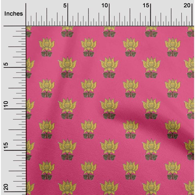 oneOone Cotton Poplin Fabric Leaves & Lotus Block Print Sewing Fabric BTY 42 Inch Wide