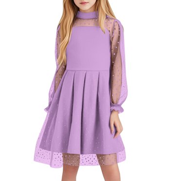 ZACPNCV Robe Courte Ligne A à Manches Longues en Maille Contrastée Taille Haute avec Poches pour Filles Violet 15-16 Ans