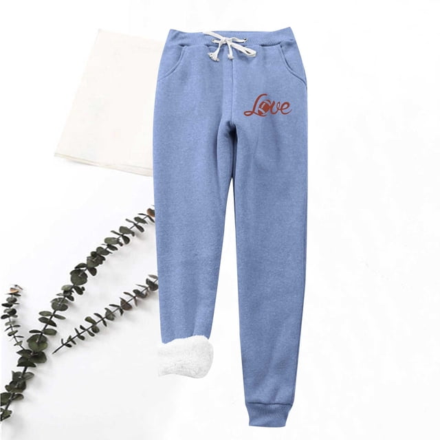 LSLJS Women's Love Printing Leggings with Elastic Drawstring Pockets Thick Warm Pants