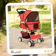 thumbnail image 2 of Foldable Pet Stroller for Small Dogs and Cats, Red Steel Frame Pet Pram with 360° Swivel Wheels, Panoramic Mesh Windows and Reflective Strips, 22 lbs Capacity for Outdoor Travel, 2 of 7