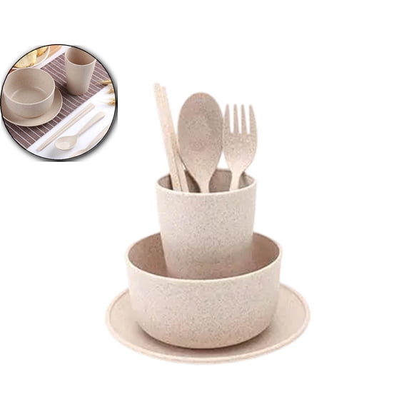 Dvruxg Ensemble de Vaisselle en Paille de Blé Écologique pour 6 / Ensemble de 6 Pcs, Vaisselle Compatible Micro-Ondes et Lave-Vaisselle / Parfait pour les Réunions de Famille et les Fêtes