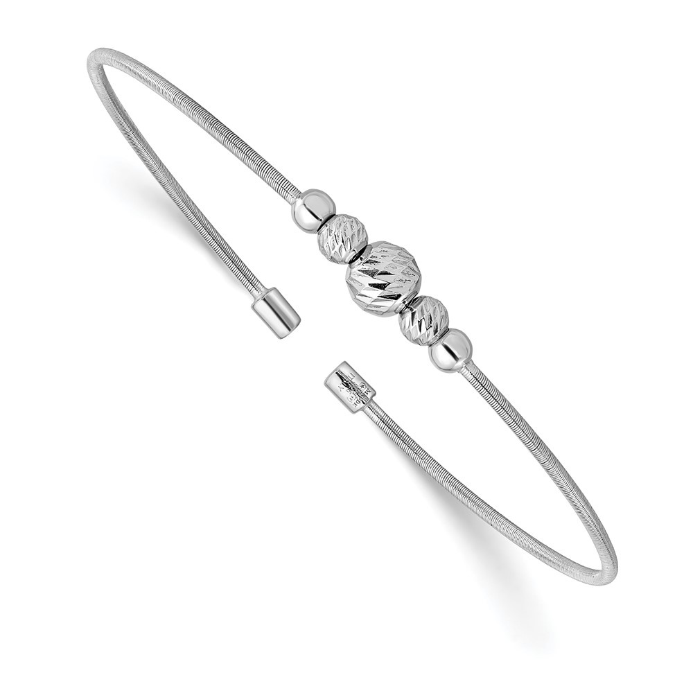 Diamond2Deal 925 Sterling Silver Rhodium-plated D/C Beaded Cuff Bangle for Women