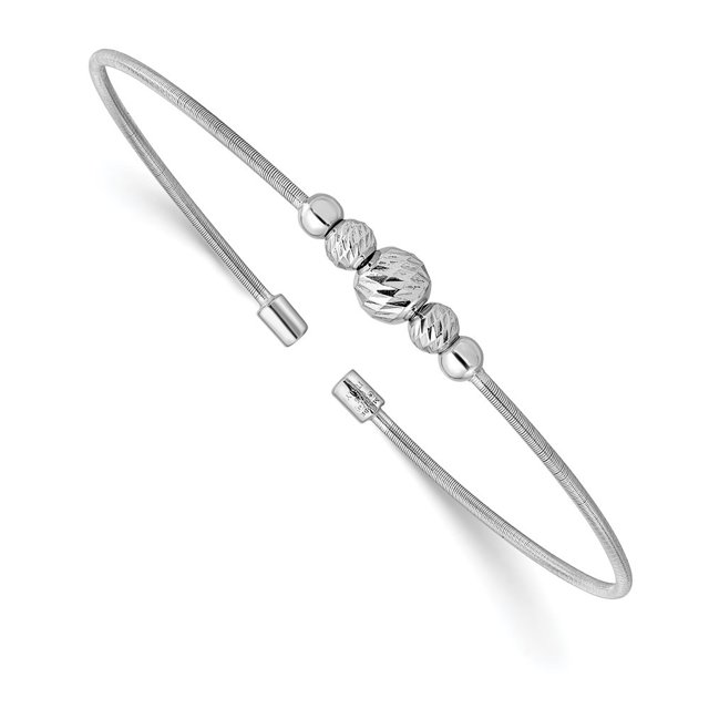 Diamond2Deal 925 Sterling Silver Rhodium-plated D/C Beaded Cuff Bangle for Women