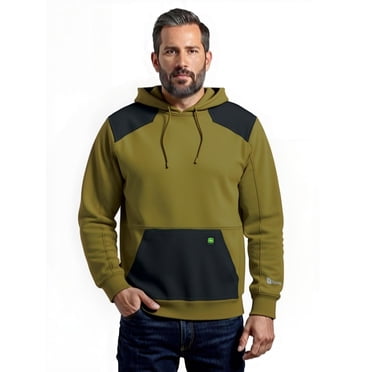 John Deere Men’s Reinforced Pull Over Fleece Hoodie with Nylon Trim, Size S-XL