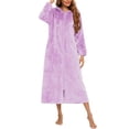 thumbnail image 1 of WRKEKC Robes for Women Solid Color Long Sleeve Fall Winter Flannel Open Front Hooded Zip Robe Womens Casual Bathrobe, 1 of 4