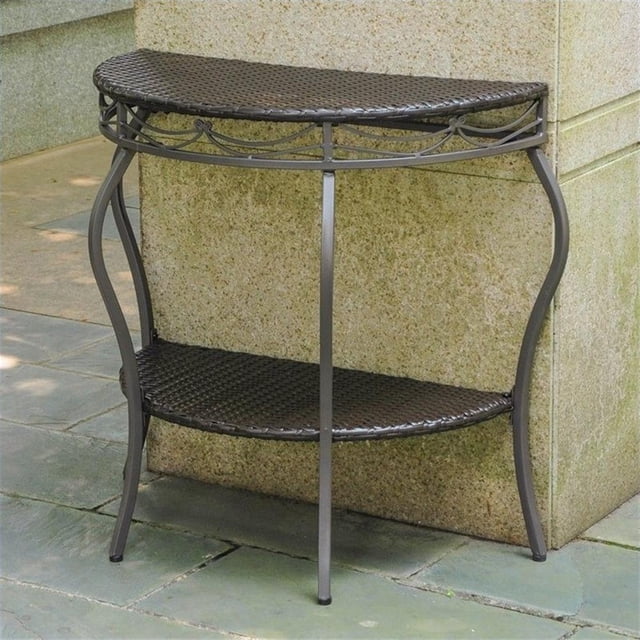 Pemberly Row Table Console de Patio Extérieur en Résine Toutes Saisons Demi-Lune Couleur Chocolat