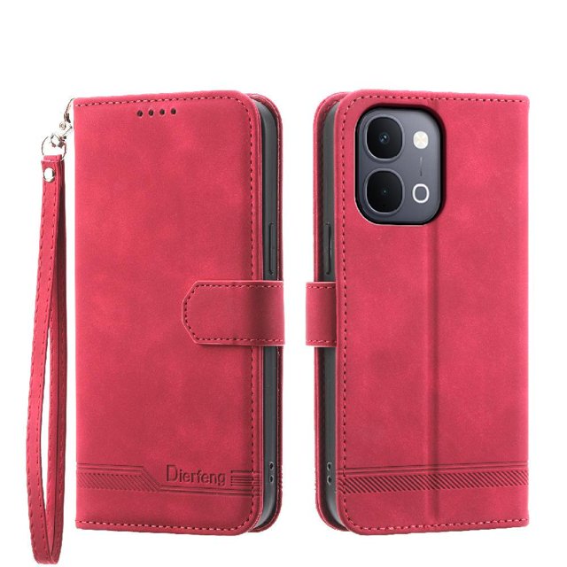 Wallet Case for Xiaomi Redmi A7 Pro Flip Phone Case with Card Slots, Cash Pocket, Kickstand, Magnetic Closure & Wrist Strap, TPU Soft Shell Cover Red