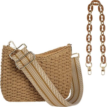 CHUANK Women Straw Small Crossbody Bag Handmade Woven Shoulder Handbag Summer Beach Purse with Guitar Strap