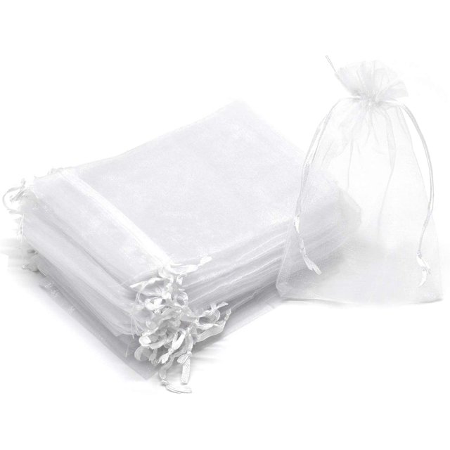 ORUYROP 100pcs Drawstring Organza Jewelry Candy Pouch Party Wedding Favor Gift Bags (8x12", White)