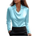 thumbnail image 1 of Yanlir Chemisier Haut à Revers en Satin Uni pour Femme, Printemps Automne, Col Rond, Mode Décontractée, Boutons, Blouse Confortable pour le Bureau, le Travail, le Port Quotidien (Bleu#1, S), 1 of 7