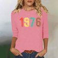 thumbnail image 1 of Uootdi Hauts pour Femmes Manches 3/4 Col Ras du Cou 1976 Imprimé Arc-en-Ciel Rétro Coupe Décontractée T-Shirts Nostalgiques pour Escapade d'Été Cadeau, 1 of 4