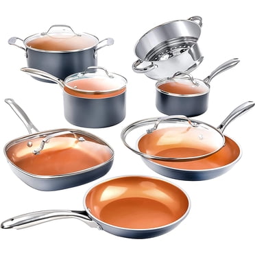 Gotham Steel Copper 12 Piece Ceramic Nonstick Aluminum Cookware Set, Oven Safe to 500°F, Dishwasher Safe