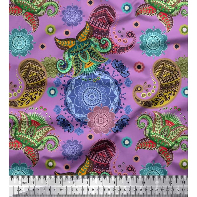 Soimoi Poly Georgette Fabric Mandala & Paisley Ethnic Printed Fabric 1 Yard 42 Inch Wide
