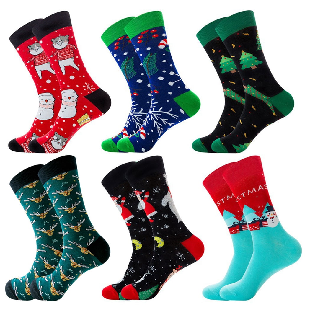Christmas Crew Socks Colorful - 6 Pairs Soft Cotton Socks Holiday Socks for Men