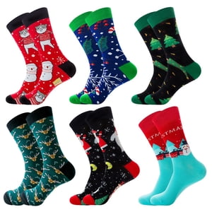 Chaussettes d'équipage de Noël coloré - 6 Paires Chaussettes de vacances en coton doux pour hommes