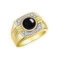 thumbnail image 3 of RYLOS Mens Rings 14K Yellow Gold Designer Round Gemstone &  Sparkling Diamond Ring Cabochon Onyx October Birthstone Rings For Men, Men's Rings, Gold Rings Sizes 8 - 13, 3 of 7