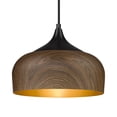 thumbnail image 2 of ELYONA Modern Pendant Light Walnut Wooden Pattern Dome Pendant Light Fixture Matte Black Metal Gold Inner Finish Adjustable Hanging Lighting for Kitchen Island Dining Room Office, 2 of 8