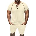 thumbnail image 1 of Birdeem Ensembles pour Hommes Chemise et Shorts Mode Décontractée Couleur Unie Blouses Courtes Col Rond Ensembles, 1 of 10