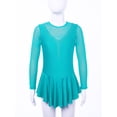 thumbnail image 3 of Linjinx Filles Enfants Justaucorps Robe de Danse Ballet à Manches Longues en Maille Assemblée avec Strass Costume de Compétition de Patinage Artistique Vert Lac 8, 3 of 7