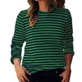 thumbnail image 1 of Aocisk T-Shirts à Blocs de Couleur Rayés pour Femmes à Manches Longues, Col Rond, Coupe Régulière, T-Shirts Décontractés Confortables pour l'Automne, Hauts Verts TG, 1 of 6