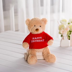 Cadeau en peluche d'ours en peluche, vêtements rouges, joyeux anniversaire.