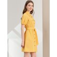 thumbnail image 3 of INSPIRE CHIC Robe-Chemise Boutonnée pour Femme à Col, Manches Courtes, Style Safari, avec Poches et Ceinture, 3 of 5