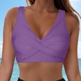thumbnail image 2 of Huesdet Haut de Bikini pour Femmes Bretelles Spaghetti Réglables Haut de Maillot de Bain Col Rond Rembourré (Violet, P), 2 of 9