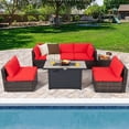 thumbnail image 1 of Gymax 7PCS Patio Rattan Furniture Set Fire Pit Table Cover Cushion Red, 1 of 9