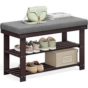 SONGMICS Bamboo Shoe Bench, 2-Tier Shoe Rack, 11.4 x 28 x 19.3 Inches, Brown and Gray