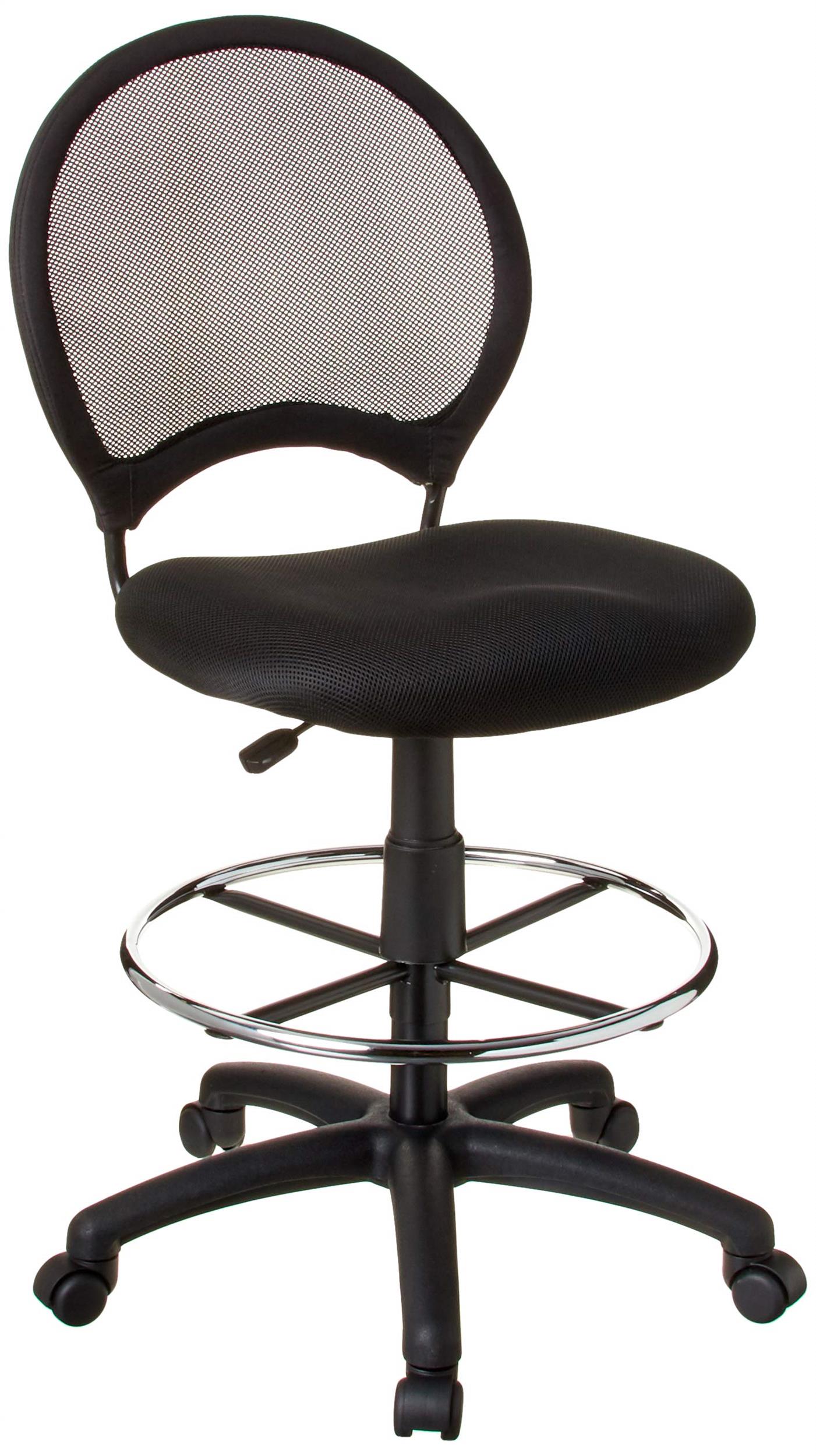 Boss Office Products Mesh Back Fabric Drafting Chair with Foot Ring in Black