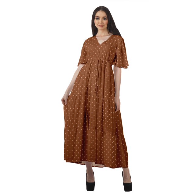 Moomaya Tunique à Manches Courtes Robes de Cocktail pour Femmes Robe en Coton Slub Imprimée