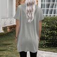 thumbnail image 4 of Qertyioot Women's Solid Color Hooded Drawstring Round Neck Short Sleeved T-shirt Loose Top, 4 of 6