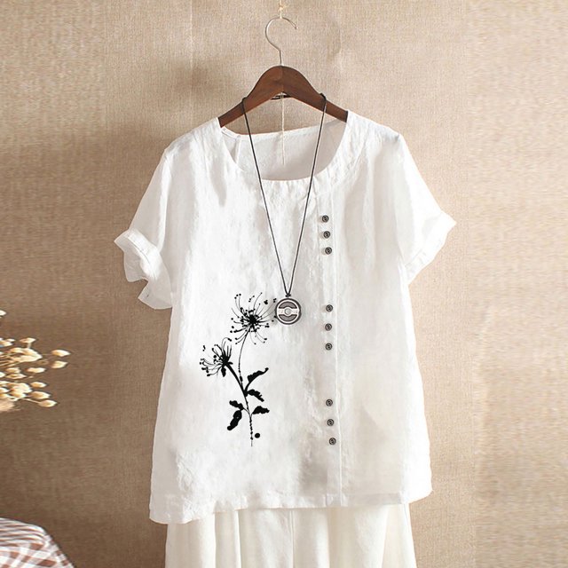 Babysbule Hauts pour Femmes Liquidation Mode Femmes Été Ample Imprimé T-Shirt à Col Rond Manches Courtes Blouse Décontractée Hauts