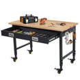 thumbnail image 1 of Établi Ajustable 2025 pour Garage, Établi 48 Pouces x 24 Pouces, Capacité de 2000 Lb, Poste de Travail en Bois de Caoutchouc avec 4 Roulettes, Table de Travail Robuste avec 2 Ports USB et 4 Prises CA, 1 of 7