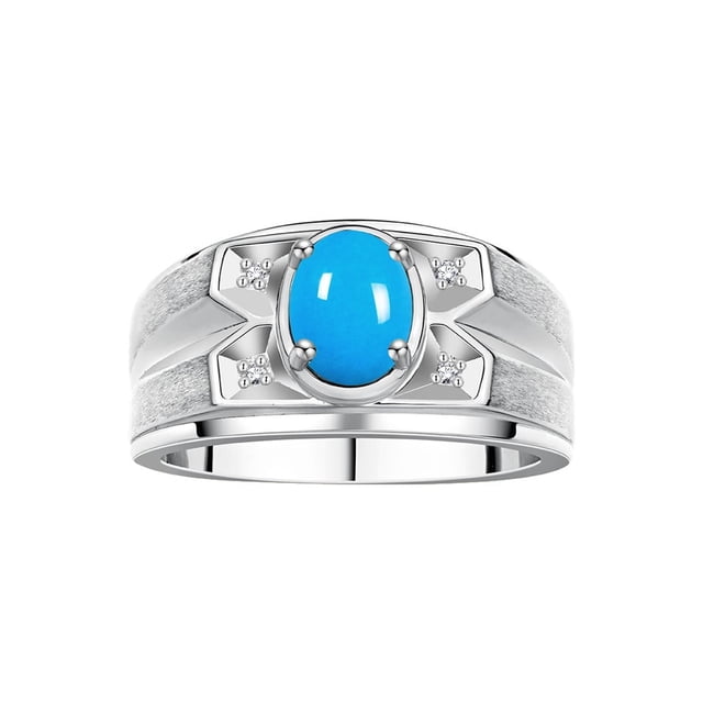 RYLOS Men's Rings Sterling Silver Rings Classic Designer Style 8X6MM Oval Gemstone & Diamond Ring Turquoise December Birthstone Rings For Men, Size 11