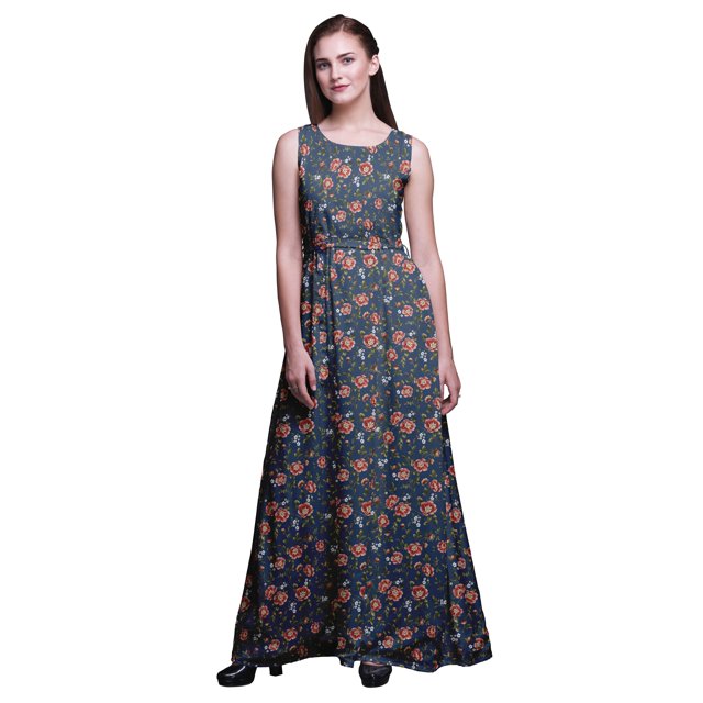 Bimba Robe Longue Débardeur Maxi à Fleurs pour Femme, Col Rond, Imprimée, Robe de Soirée - XX-Grand