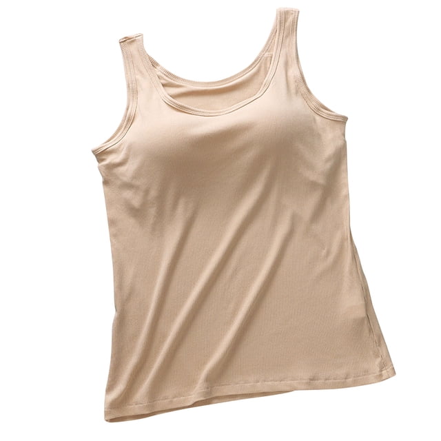 AherBiu Padded Tank Tops for Women Basic Loose Solid Color Summer Camisole Comfy Round Neck Sleeveless Tops