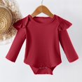 thumbnail image 2 of UAMVSH Baby Boy Girl Long Sleeve Ruffle Romper Bodysuits Ribbed Knitted Jumpsuit Clothes Soft Spring Fall Infant Clothes(12-18 Months,Red), 2 of 3