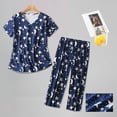 thumbnail image 2 of Kcodviy Women Pajamas Set Short Bridal Sleep Set Sleeve Top Capri Pants Womens Button Sleep Shirt Sleepwear Plus, 2 of 3