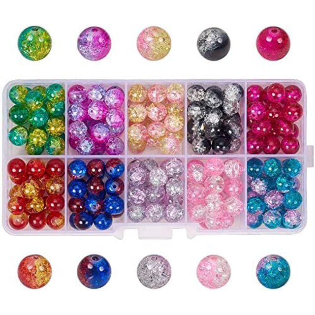 CHUANK 100pcs 10 Color Crackle Glass Beads 10mm Handcrafted Lampwork Round Crystal Beads Bulk