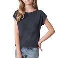 thumbnail image 1 of LLYWEY Girls Ribbed Sweaters , Casual Loose Cap Sleeve Round Neck Pullover Tops Fall Shirts, Gray, L, 1 of 5
