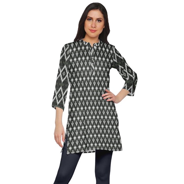 Moomaya Kurtis Courtes à Col Montant en Poly-Crêpe pour Femmes, Haut de Robe Imprimé