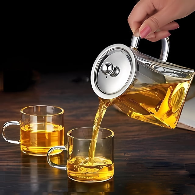 Glass Teapot with Stainless Steel Infuser - Borosilicate Stovetop Kettle for Loose Leaf Tea, 350ml Clear Pot with Filter for Herbal & Flower Tea