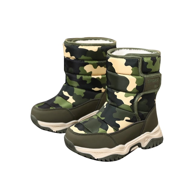 MAWCLOS Bottes Mi-Mollet Unisexes Bout Rond Chaussures d'Hiver Plateforme Antidérapantes Botte de Neige Doublée Peluche Randonnée Chaussure Chaude Camouflage Vert 13c