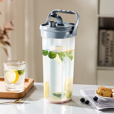 Large Capacity 2L Beverage Pitcher | Insulated Fruit Infuser Water Jug | Leak-Proof Iced Tea Maker | Portable Cold Brew Coffee Dispenser | BPA-Free Plastic | Fridge-Friendly | Pink Gray