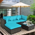 thumbnail image 4 of Gymax Ensemble de Conversation de Patio en Rotin 5 Pcs Ensemble de Meubles d'Extérieur avec Ottoman Coussin Turquoise, 4 of 10